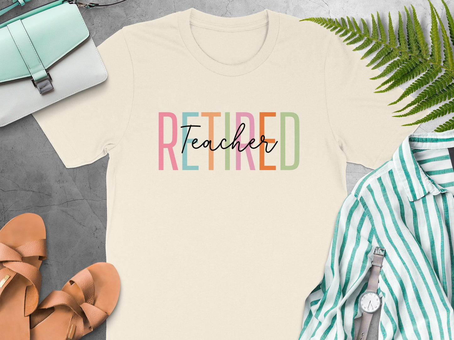Retired Teacher Colorful Lettering Design Shirt product