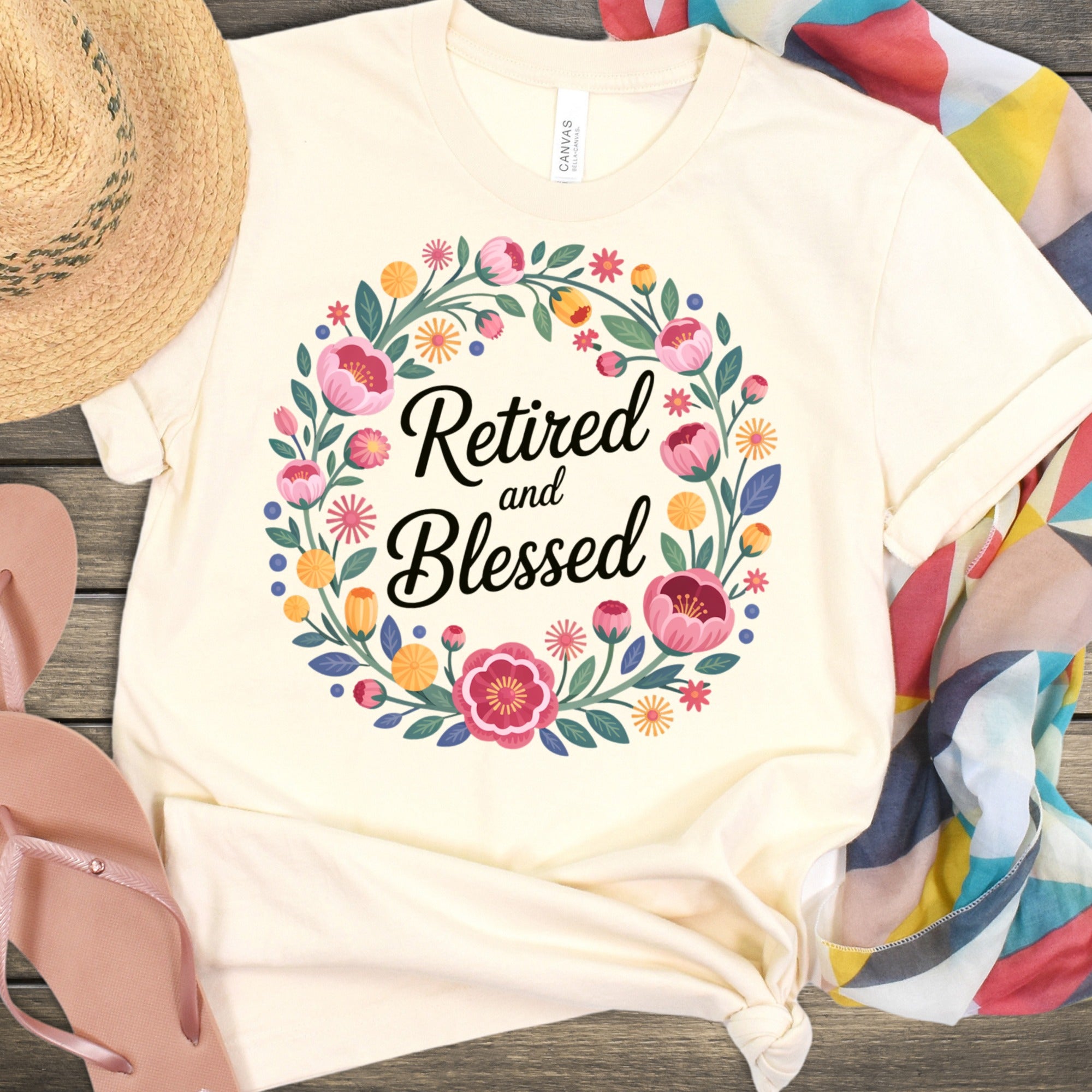 Retired and Blessed Floral Circle Design Shirt