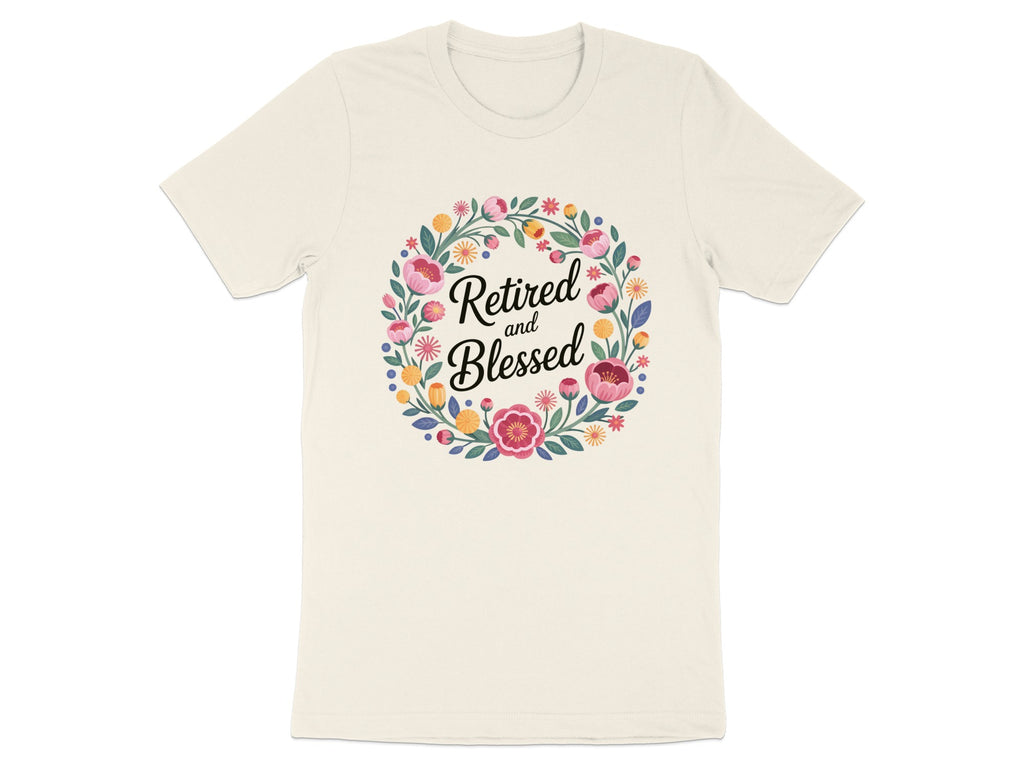 Retired and Blessed Floral Wreath Graphic T-Shirt