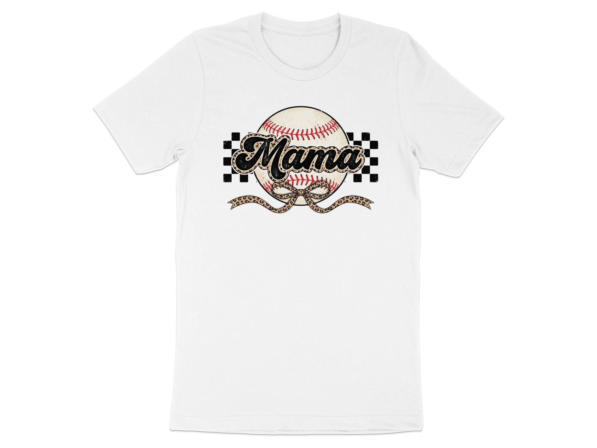 Mama Baseball Leopard Print Checkered Ribbon Design product type