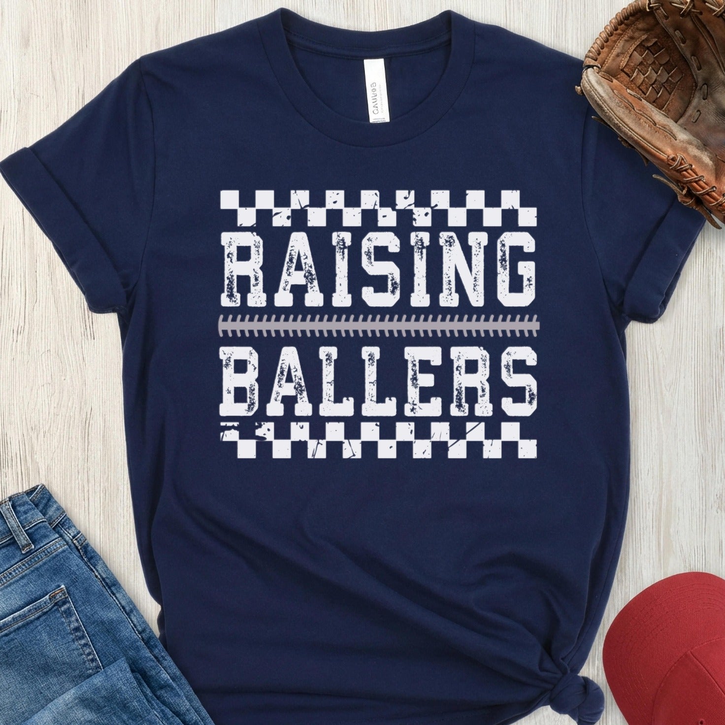 Raising Ballers Baseball Theme Apparel TShirt product type