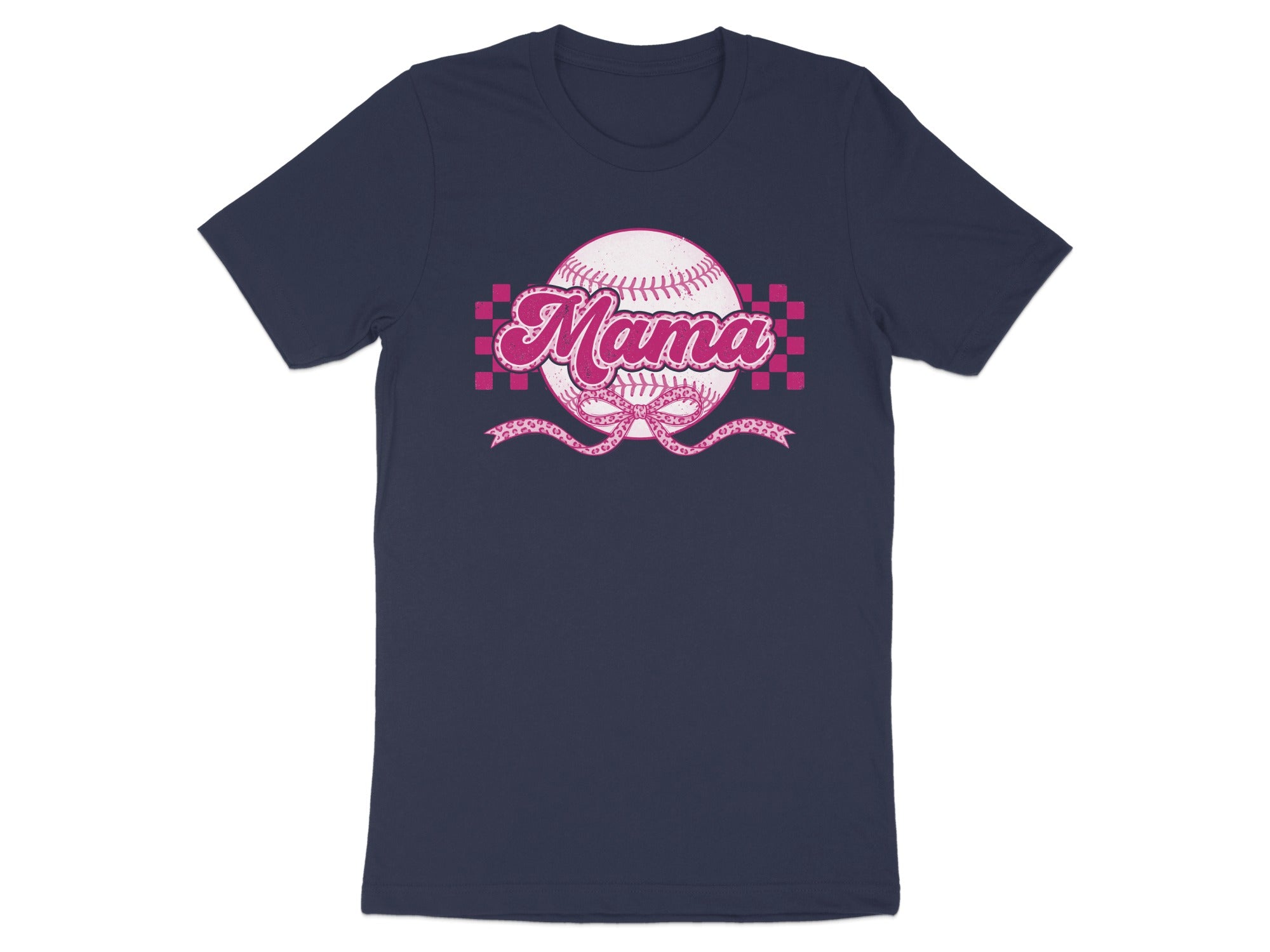 Baseball Mama pink checkered leopard bow t-shirt product type