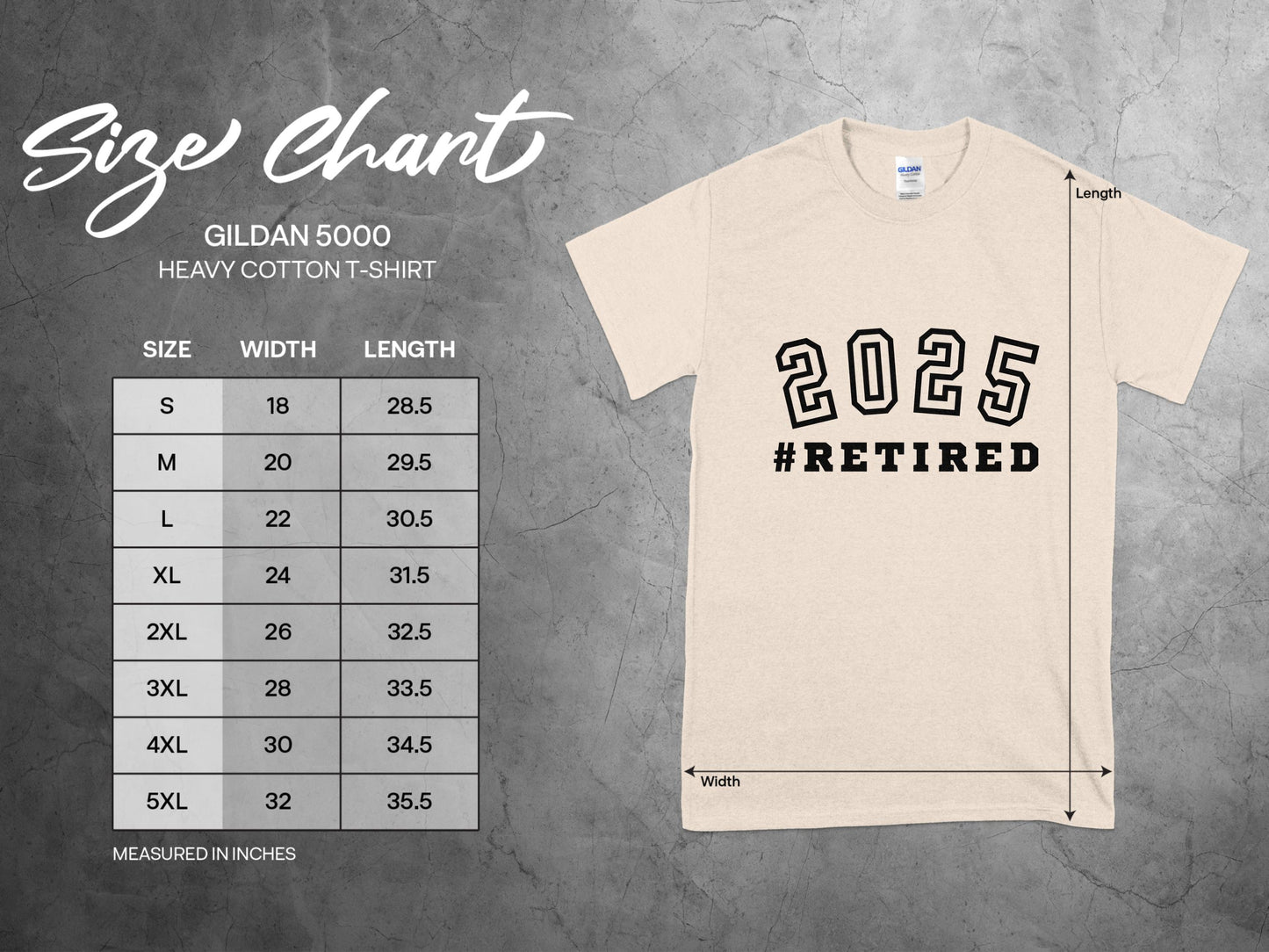 2025 Retired Graphic Tee Size Chart T-shirt product