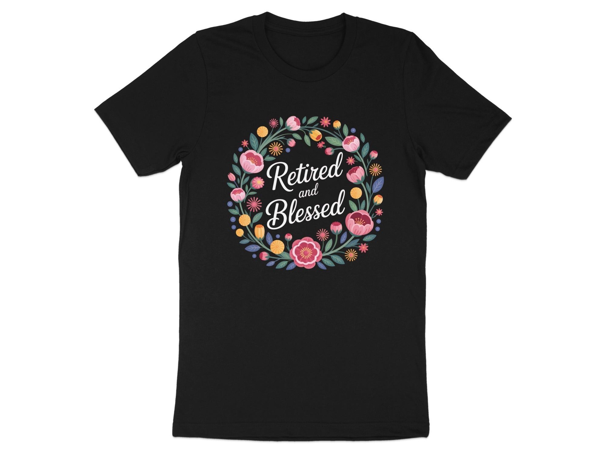Retired and Blessed Floral Design T-Shirt Product