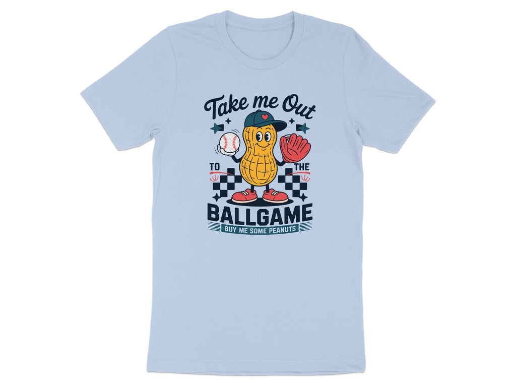 Take Me Out TO THE BALLGAME Peanut Character product type
Baseball
Peanut character
Ballgame
Take me out song
Sports fan
Baseball game
Cartoon peanut
Summer sport
Graphic tee
Unique design
Baseball themed
Baseball humor
Light blue
Game day
Retro baseball
Cartoon graphic
Fun design
Novelty item
Sports enthusiast
Funny graphic