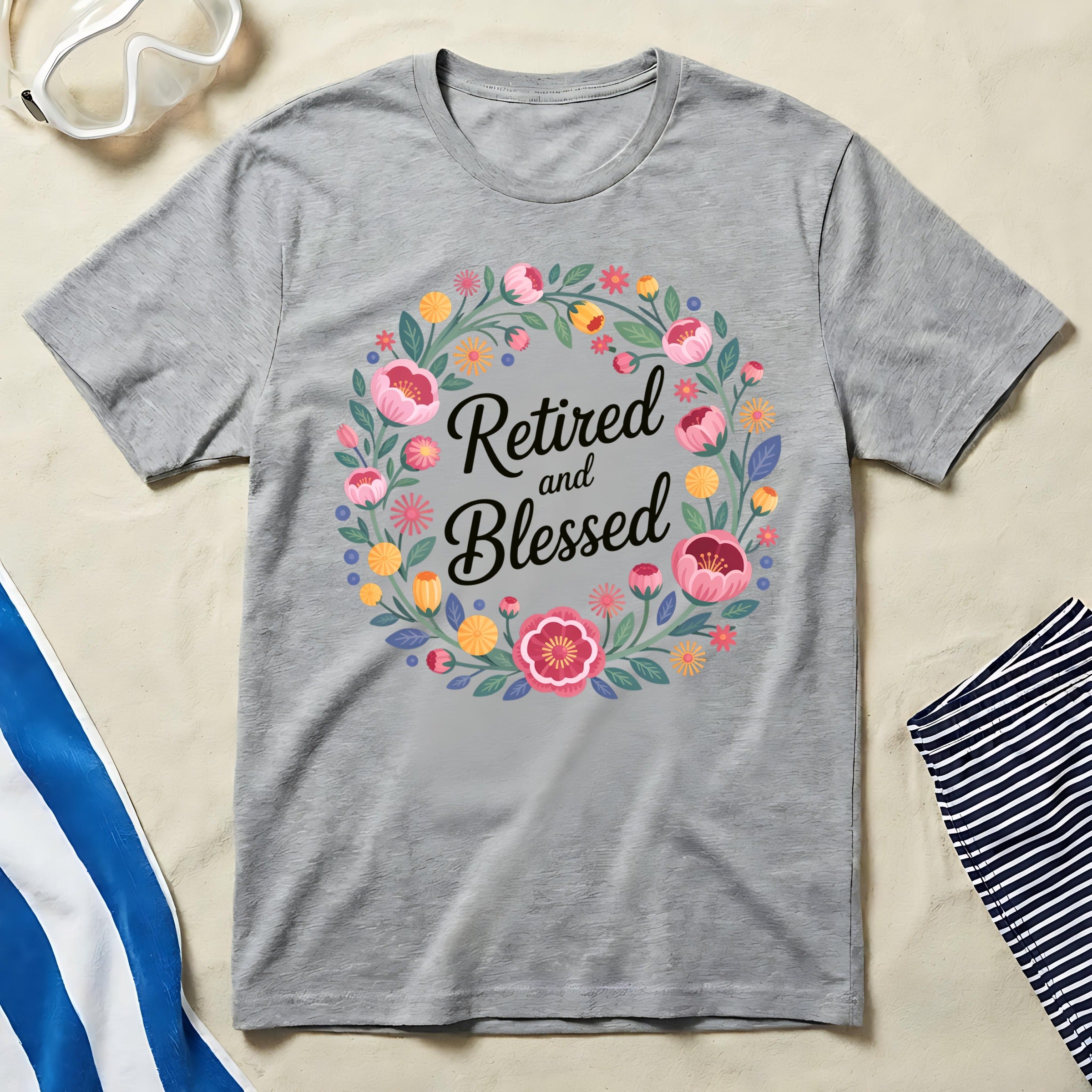 Retired and Blessed Floral Graphic Printed T-Shirt