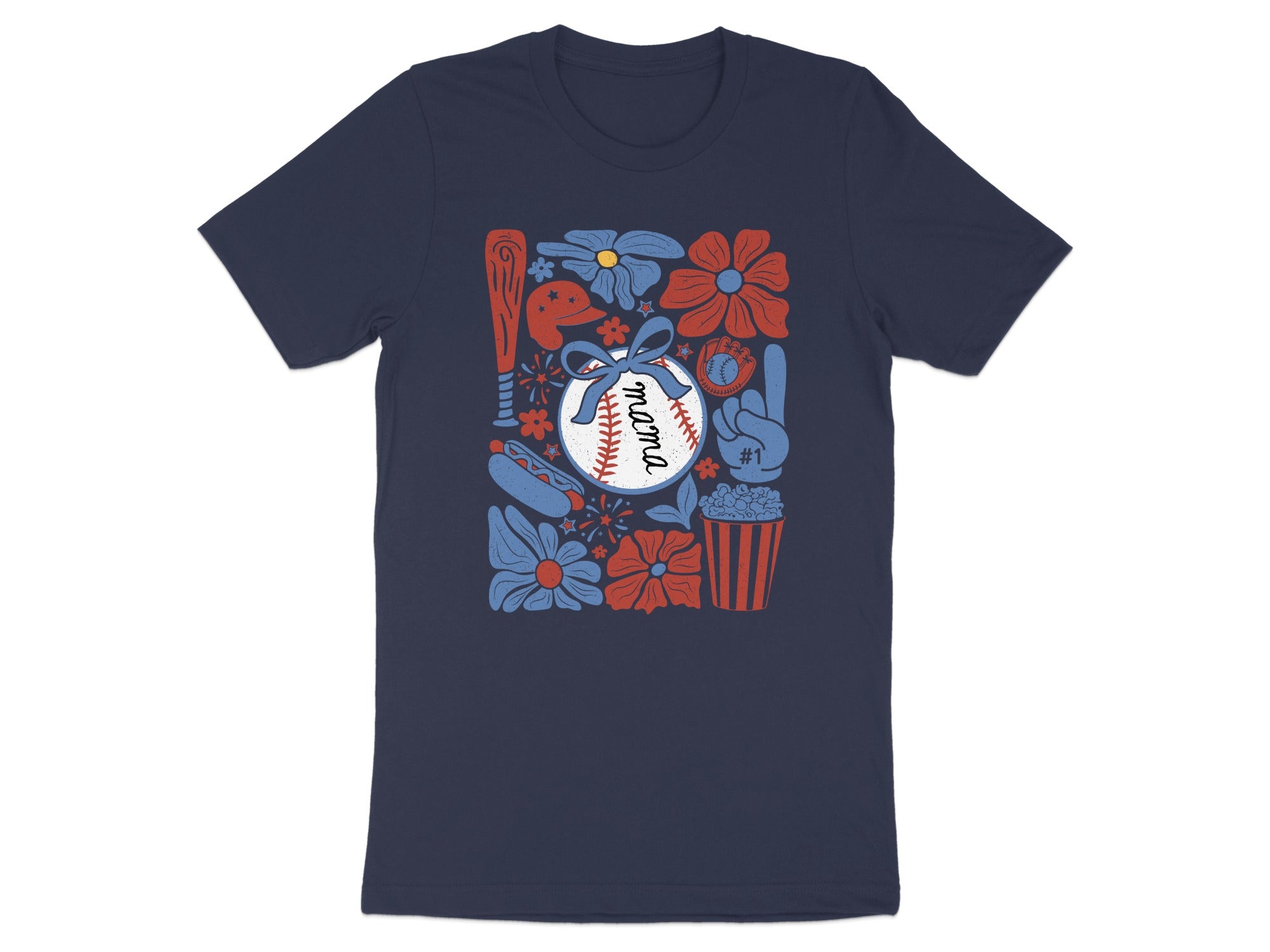 Mama Baseball Glove Bat Floral Popcorn Design product type