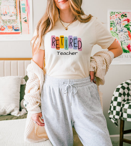 RETIRED Teacher Colorful Block Letters T-Shirt product