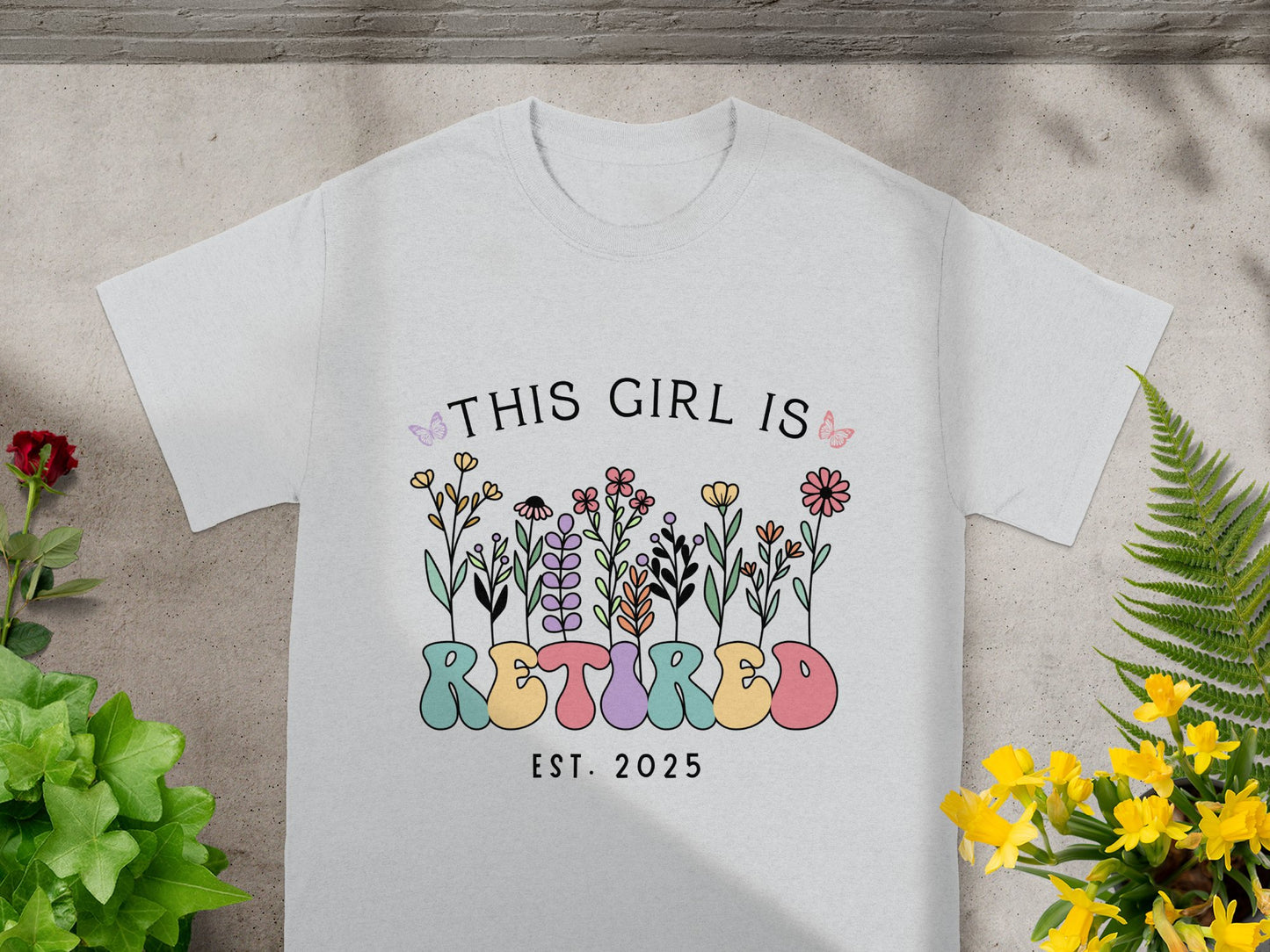 This Girl is Retired EST 2025 Floral Graphic T-shirt Product