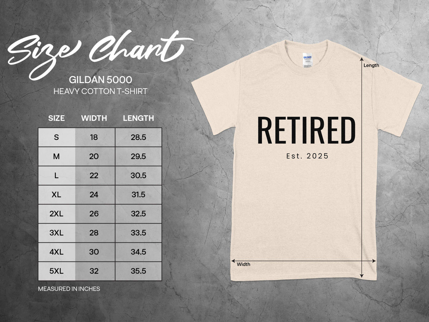 Retired Est 2025 T-Shirt With Size Chart product