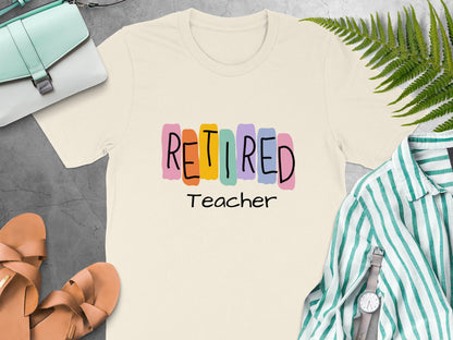 Retired Teacher Colorful Typography T-Shirt product
