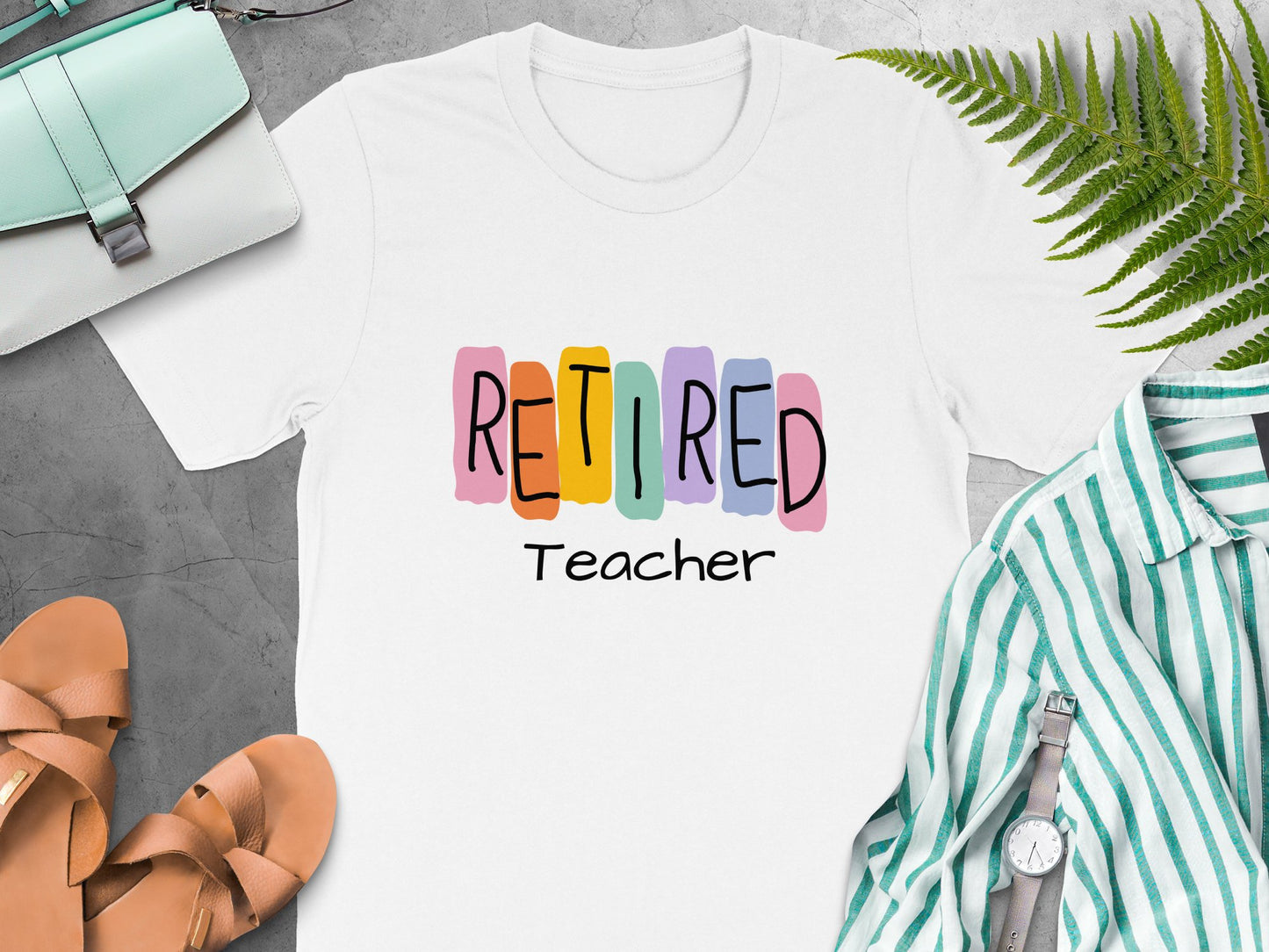 Retired Teacher Fun Colorful Graphic Tee Shirt product