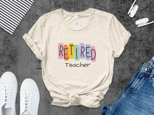 Retired Teacher Colorful Lettering Shirt product