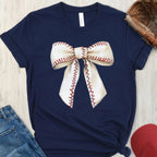 Navy baseball stitching bow graphic tee product type