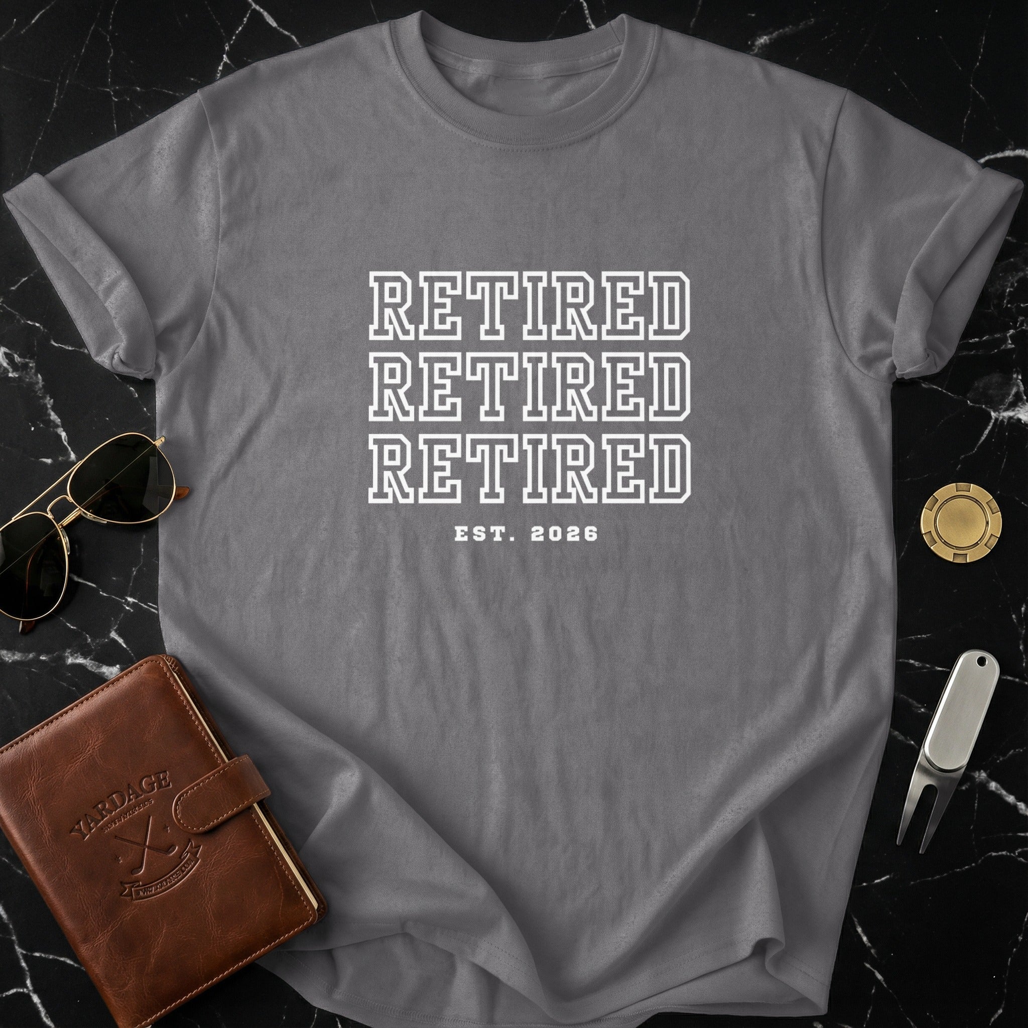 Retired Est. 2026 Triple Print Graphic T-Shirt