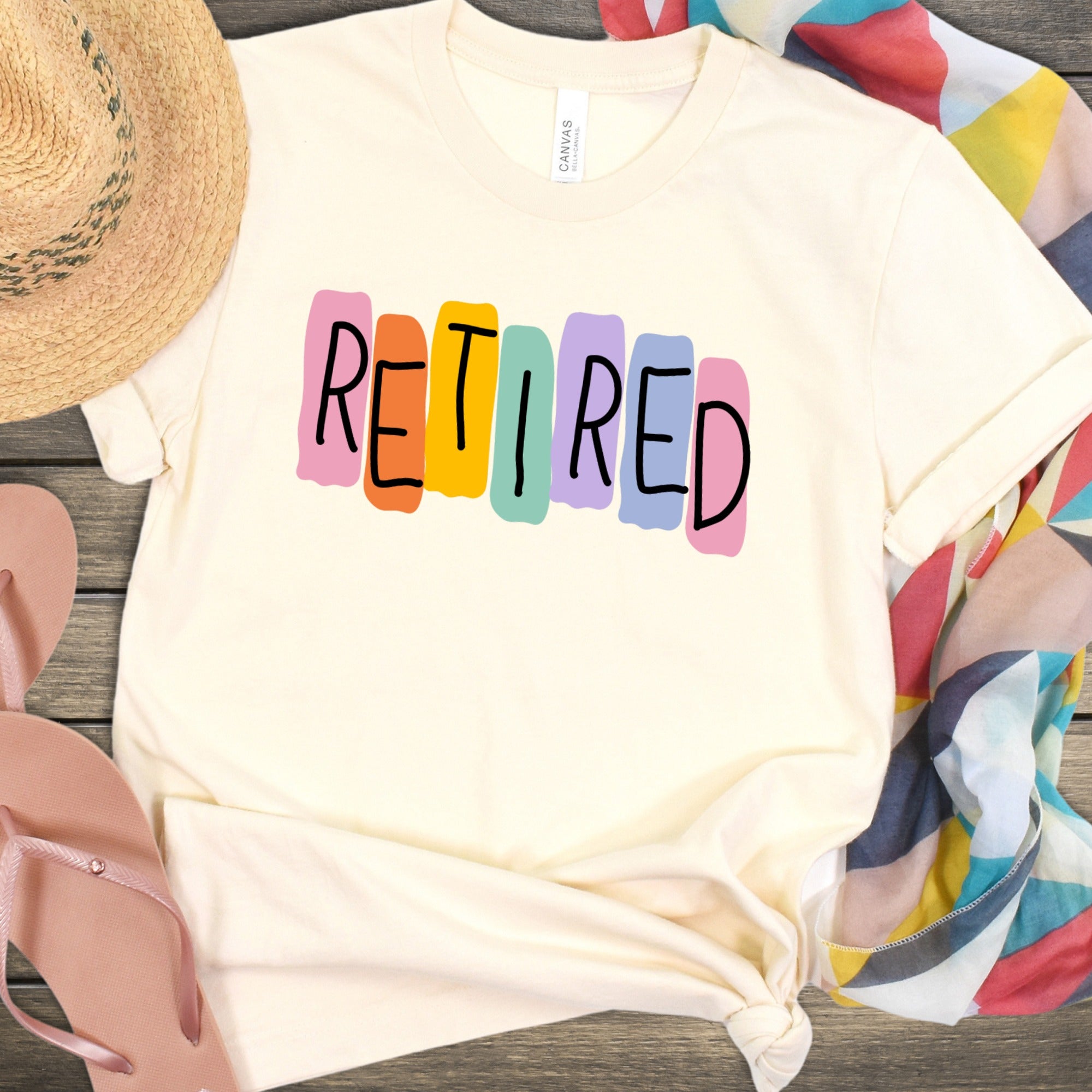 Retired Rainbow Letters Graphic T-Shirt