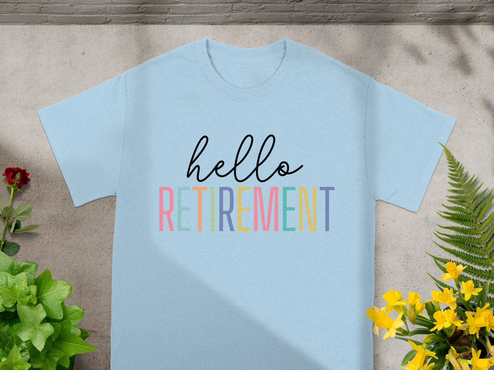 Hello Retirement Colorful Typography T-Shirt product type