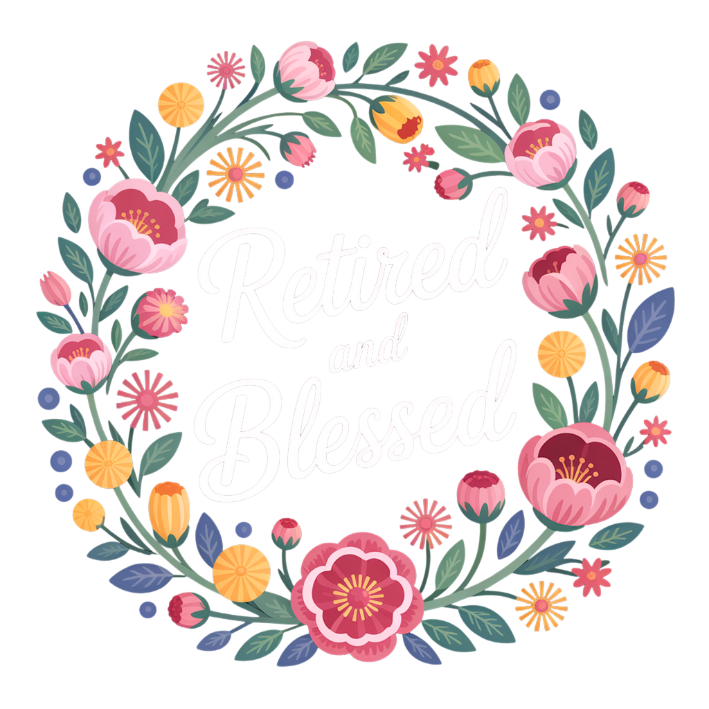 Retired and Blessed Floral Wreath Design Art Print