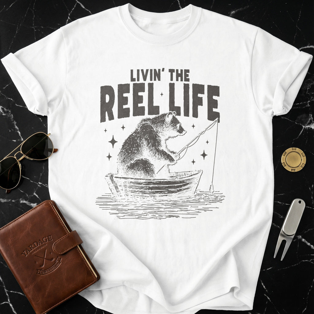 Livin' the Reel Life Fishing Bear Graphic Tee