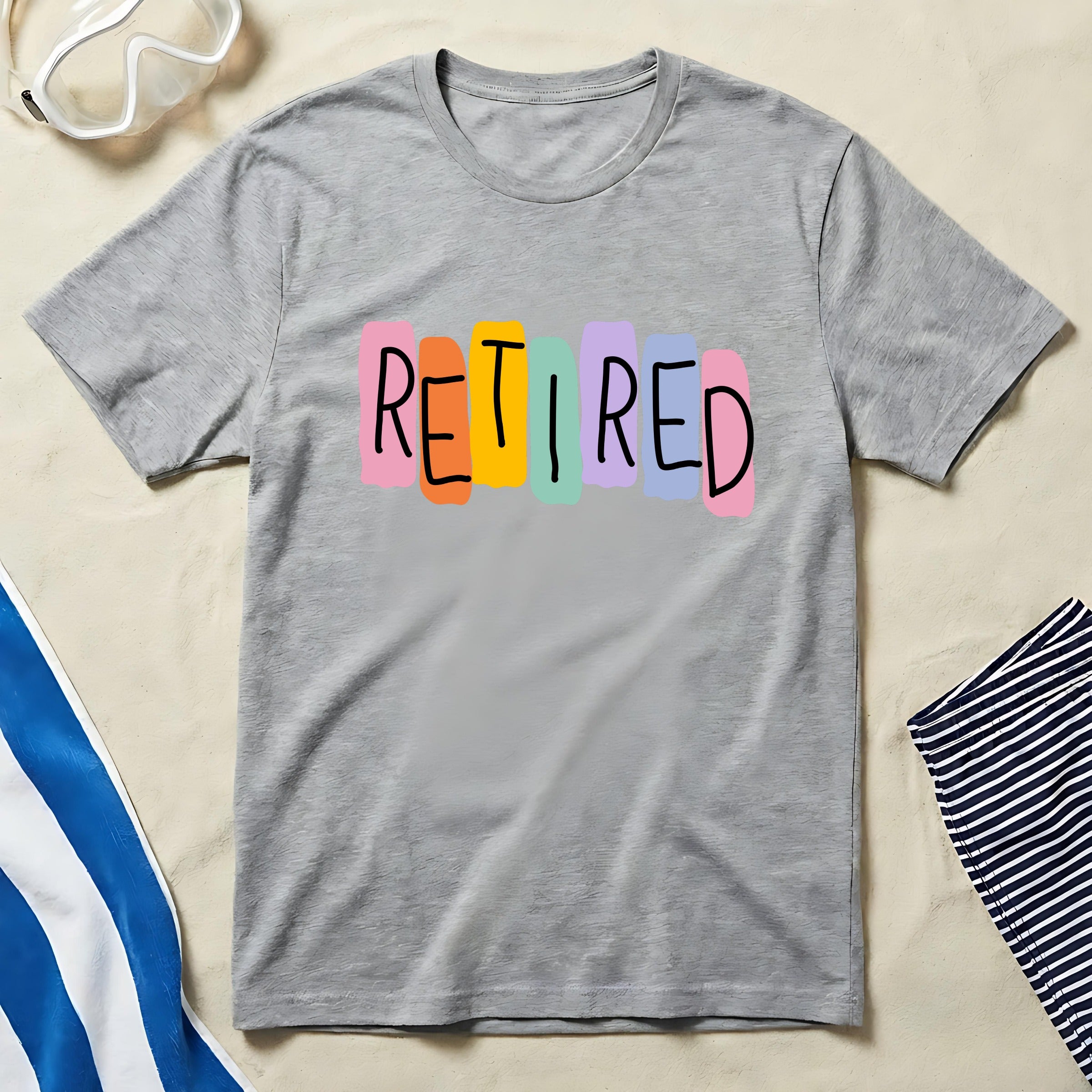 Retired Colorful Text Grey T-shirt