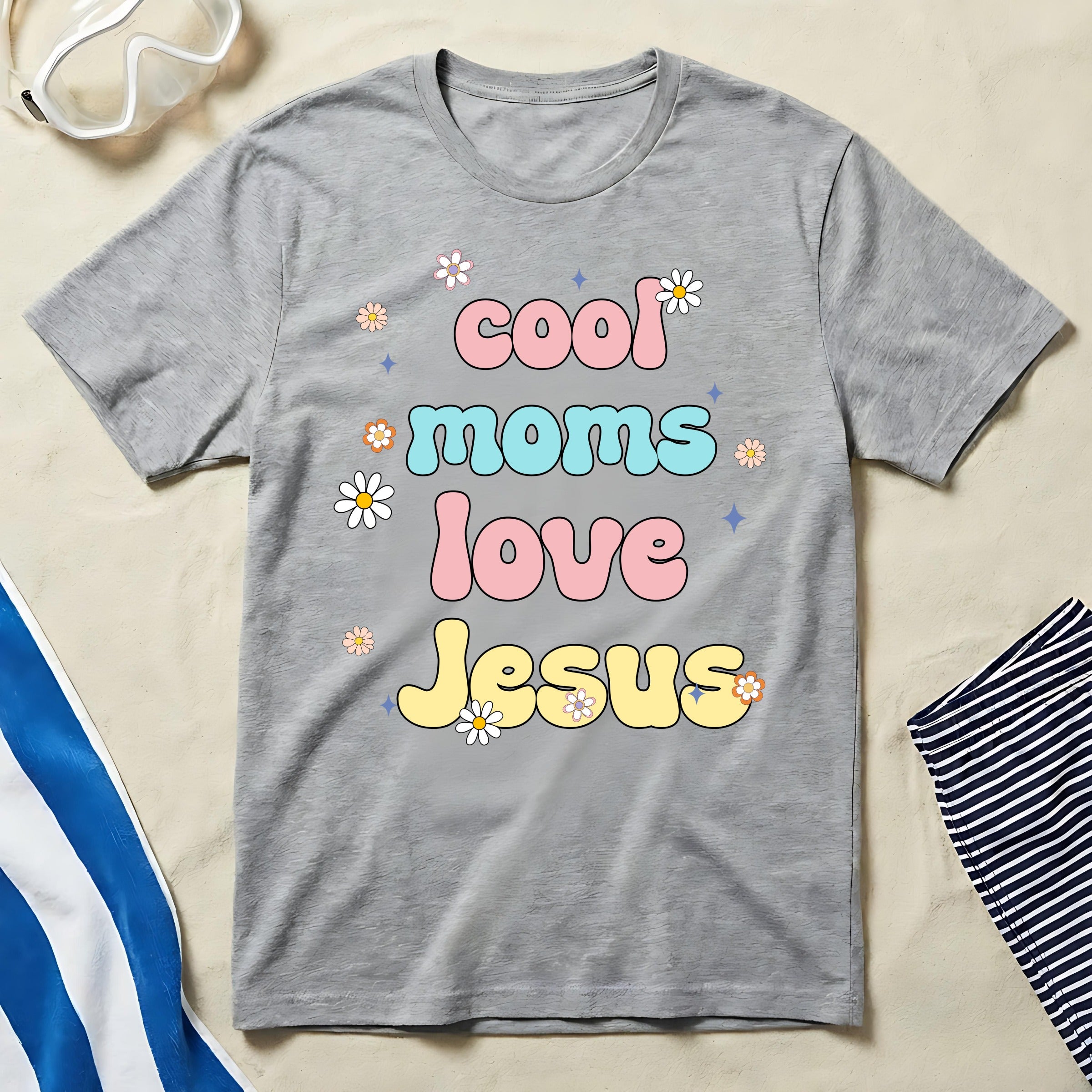 Cool Moms Love Jesus Graphic T-Shirt with Floral Design