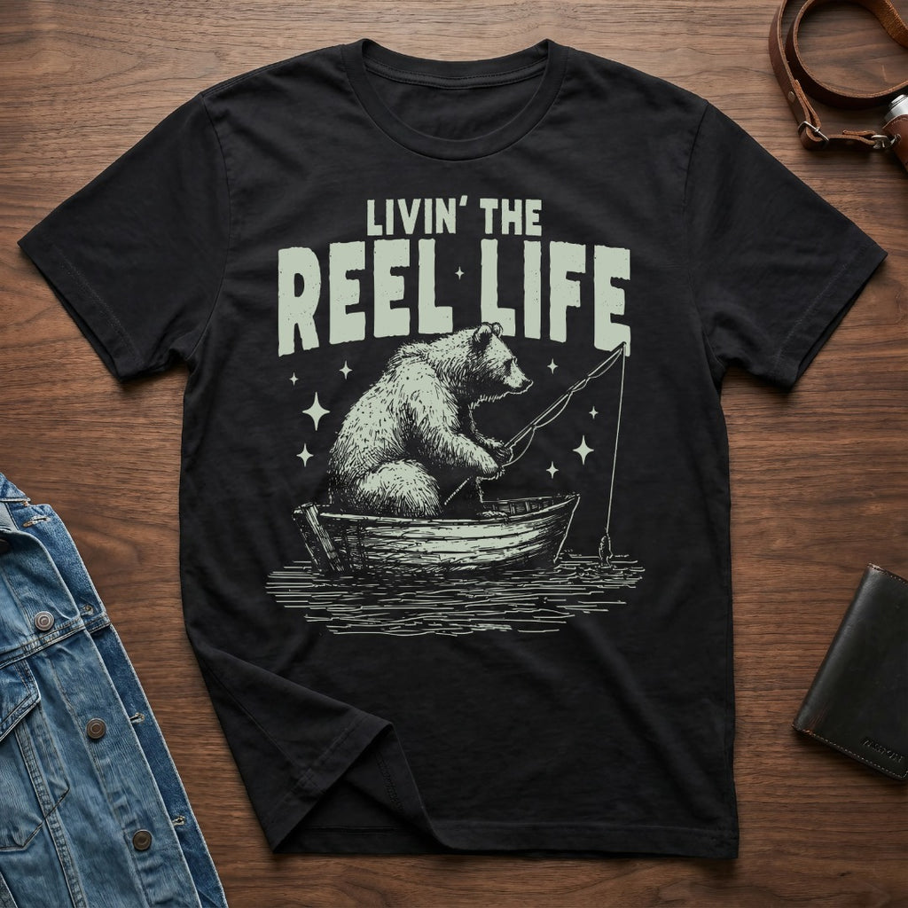Livin' the Reel Life Bear Fishing Graphic T-Shirt