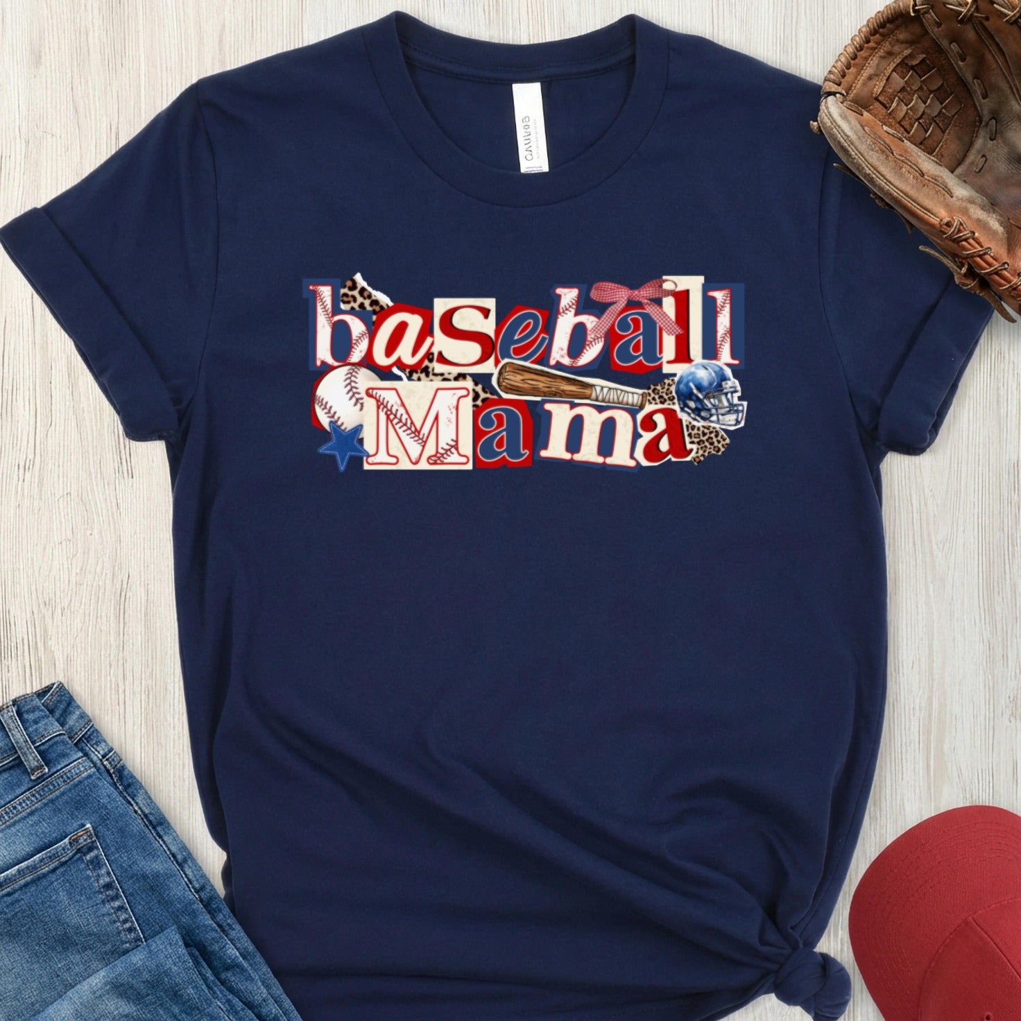 Baseball Mama Leopard Gingham Red White Blue product type